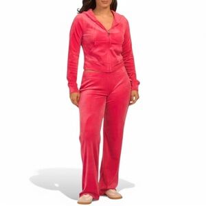 Juicy Couture Barbie pink rhinestone logo matching hoodie zip tracksuit NWT